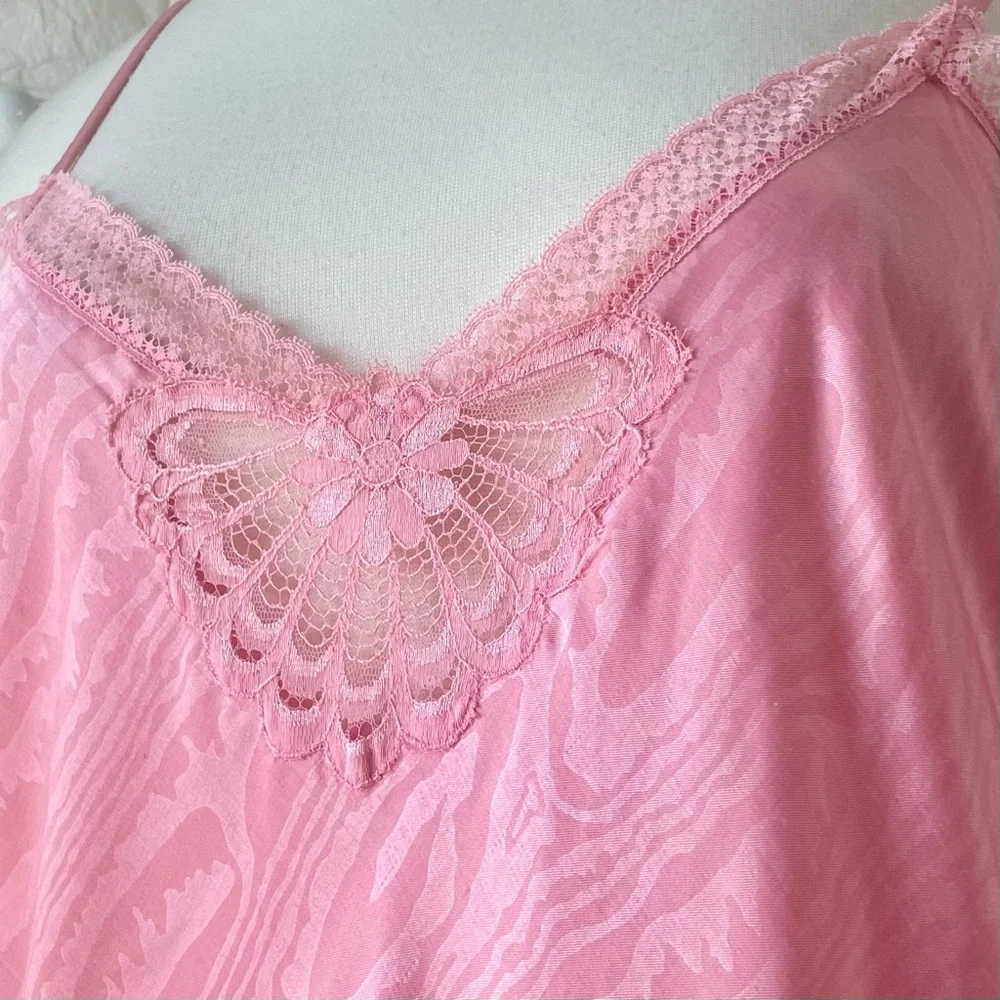 Vintage Designer Fernando Sanchez Pink Ornate Lace Detail Maxi Slip Dress Gown - Picture 5 of 15